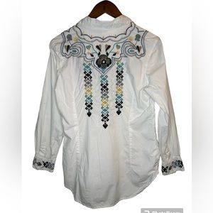 Ryan Michael Gorgeous Embroidered Western Floral Aztec Shirt Sz L